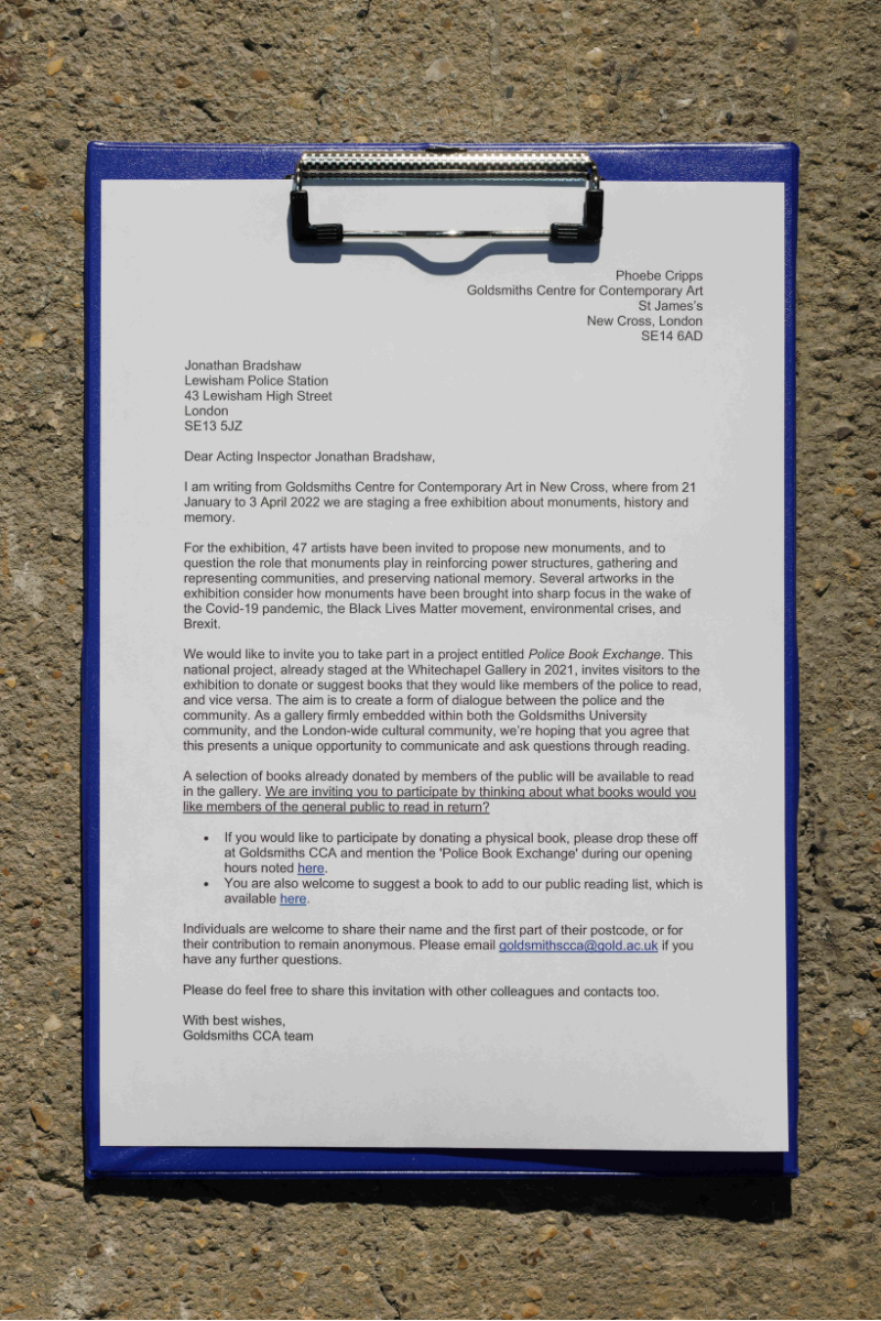 Police Book Exchange, letter from Goldsmiths CCA